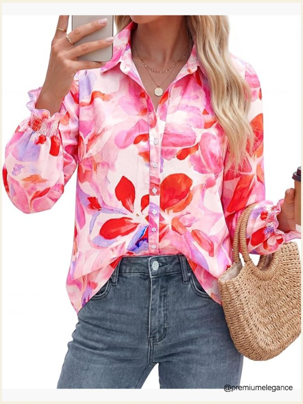 Floral Button Down Shirt Long Sleeve Chiffon Blouse Spring Business Casual Work